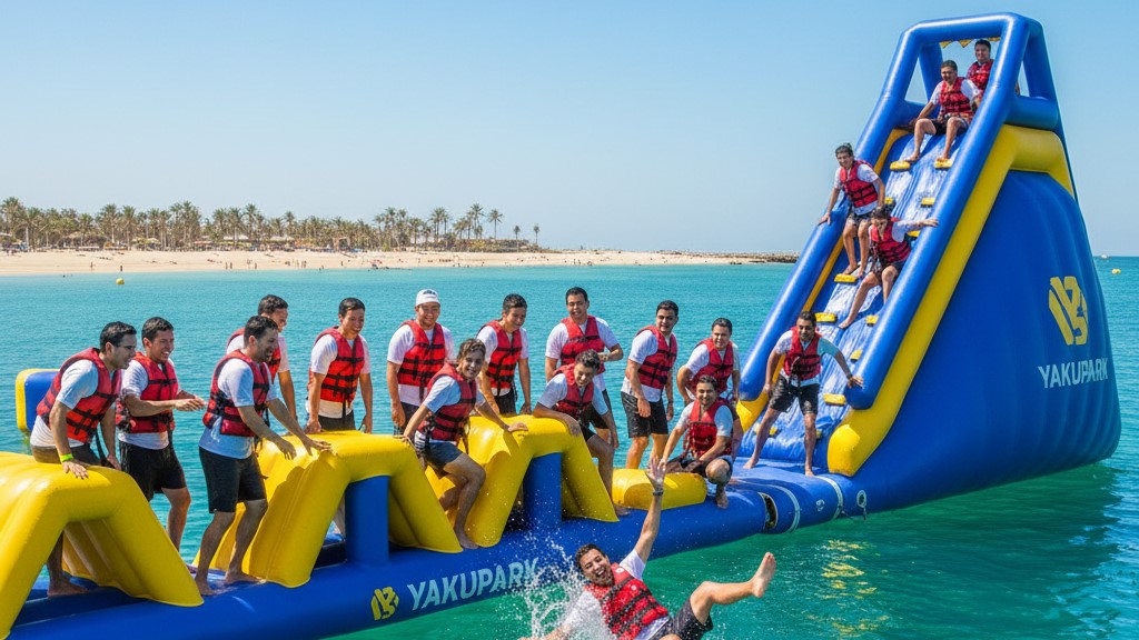 Equipo corporativo participando en actividades de team building en Yakupark